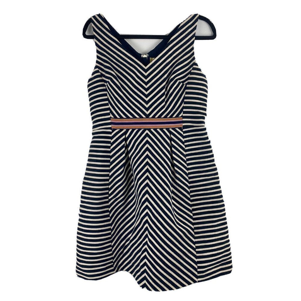 Anthropologie Maeve Women's A Line Dress Size 2 Navy Striped Sleeveless V Neck